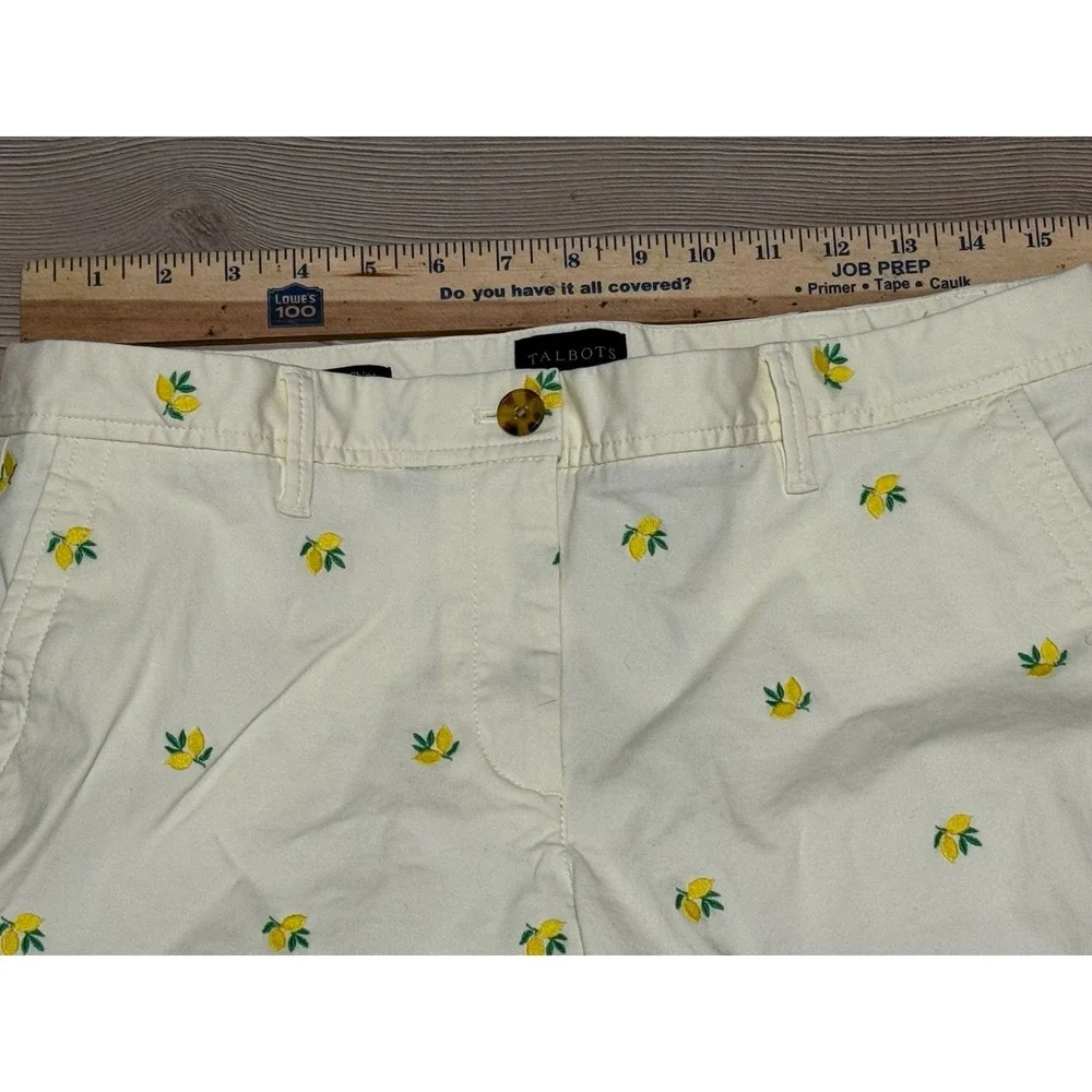 Talbots Relaxed Chino Pants Women's 10P Yellow Lemon Embroidered Stretch Ankle - Picture 7 of 11